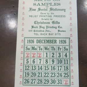 1926 Back Bay Printing Co. Boston,Christmas gifts,fine social stationary card