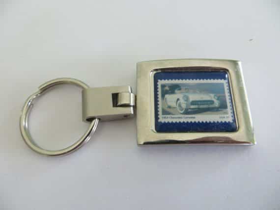 1953 Chevy Convertible white  USA Stamp car memorabilia  key chain
