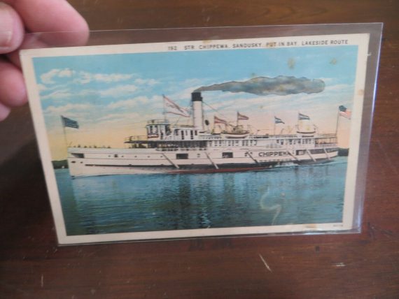 192 STR CHIPPEWA SANDUSKY OHIO , PUT IN BAY,LAKESIDE ROUTE,1930 POST SHIP CARD
