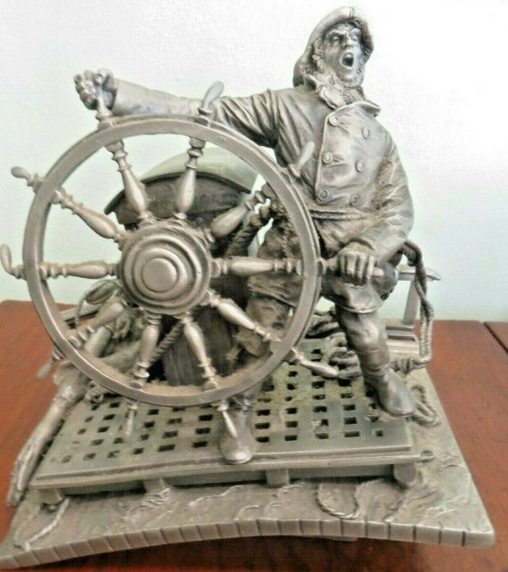 1985 THE FRANKLIN MINT FINE PEWTER INTO THE STORM BY P.JACKSON CAPTAIN AT HELM