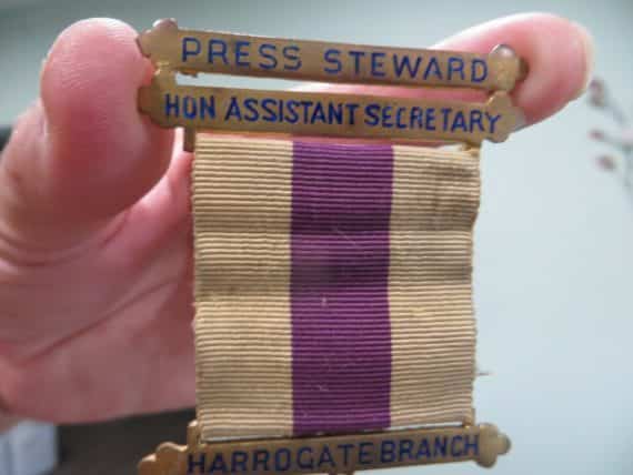 press-steward-hon-assistant-secretary-harrocate-branch-enamel-on-brass-pin