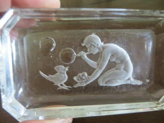 child-blowing-bubbles-for-bird-reverse-glass-soapdish-tip-tray-antique