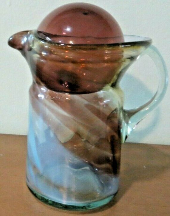 beautiful-stunning-glass-creamer-pitcher-with-glass-ball-stopper-applied-handle