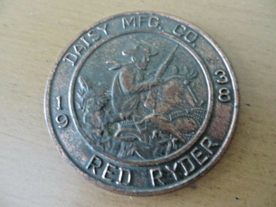 daisy-mfg-co-red-rider-bb-guns-1938-advertising-cowboy-brass-medallion