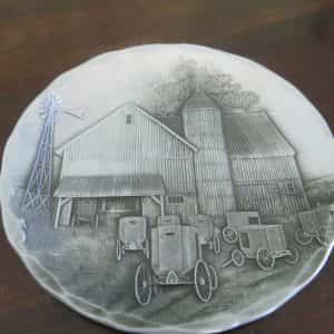 Amish carts wagons at farm barn windmill Handmade Wendell August Forge beautiful