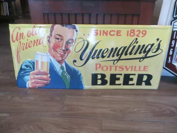 AN OLD FRIEND SINCE 1829 YUENGLING’S POTTSVILLE BEER TIN TACKER SIGN 39 X 17 IN