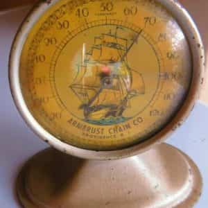 ARMBRUST CHAIN CO.PROVIDENCE N.Y.GLASS FACED ALUMINUM 1940’S WORKING THERMOMETER