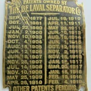 DE LAVAL SEPARATOR CO. BRASS PATENT DATES  MACHINE.1900’S ANTIQUE ADVERTISING