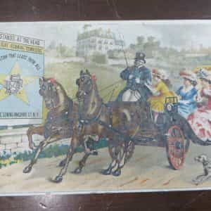DOMESTIC SEWING MACHINE,NY,VICTORIAN TRADE CARD HORSE DRAWN CARRAGE