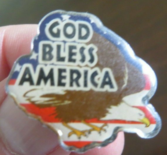 GOD BLESS AMERICA , PATRIOTIC BALD EAGLE RED WHITE & BLUE COLORS ENAMEL PIN