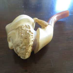 HAND CARVED MEERSCHAUM CARVED VIKING OR SAILOR CURVED SHERLOCK HOLMES STYLE PIPE