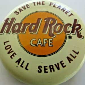 HARD ROCK CAFE,SAVE THE PLANET,LOVE ALL-SERVE ALL VTG COLLECTIBLE BUTTON PIN
