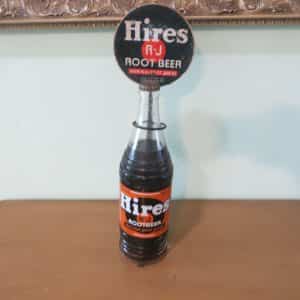 Hires R-J ROOT BEER WITH REAL ROOT JUICES 26 OZ BOTTLE HOLDER WALL MOUNT SIGN