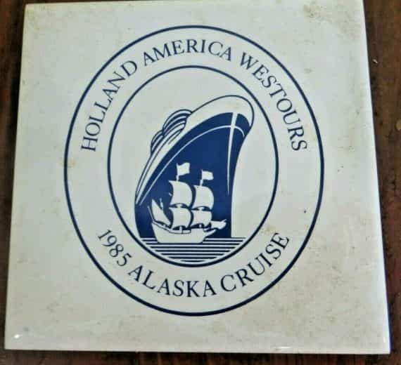 HOLLAND AMERICA WEST TOURS 1985 ALASKA CRUISE SHIP TILE ADVERTISING SOUVENIR