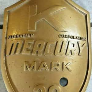 KIEKHAEFER CORPORATION MERCURY MARK 20 ORIGINAL OUTBOARD MOTOR EMBLEM RARE