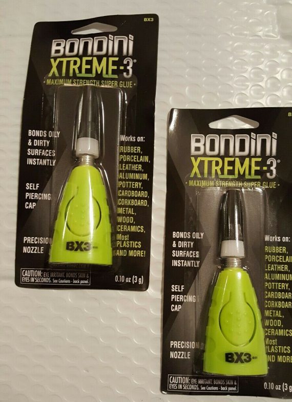 Lot of 2 Bondini Xtreme-3 Maximum Strength Super Glue .10 oz (3g)