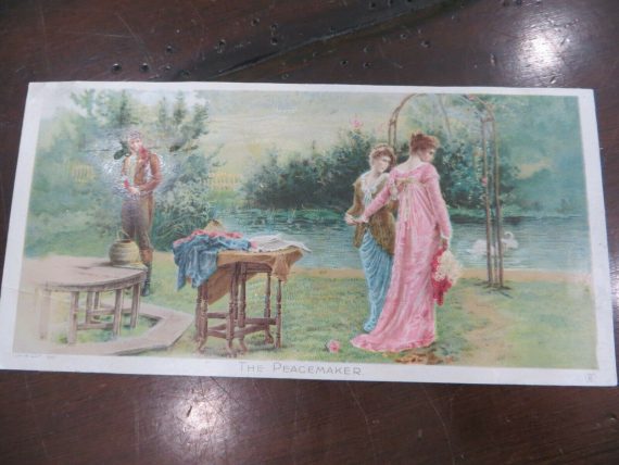Newsboy Plug Tobacco Victorian era trade card The Peacemaker,swans,arch lake