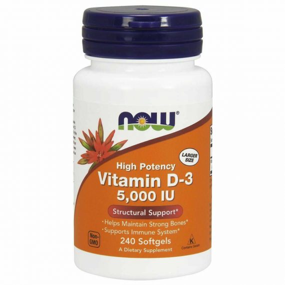 NOW Highest Potency Vitamin D-3 5000 IU 240 Softgels, Bone Support, FRESH DATES