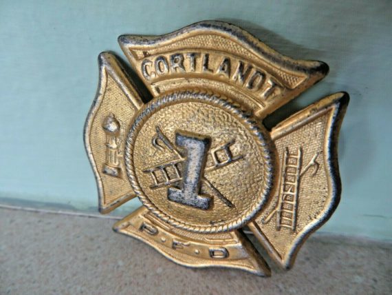 Obsolete early 1900’s Cortlandt Hook & Ladder Co. P.F.D. N.Y. Uniform badge pin