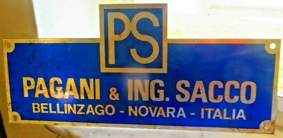 P-S PAGANI & ING. SACCO, BELLINZAGO-NOVARA-ITALIA,ALUMINUM REVERSE PAINTED SIGN