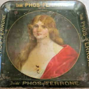 PRE-PRO,DRINK PHOS-FERRONE ANTIQUE ORIGINAL LADY ADVERTISING SERVING TRAY 1900’S