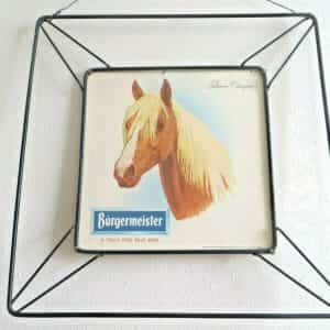 rare BURGERMEISTER A TRULY FINE PALE BEER WITH PALOMINO CHAMPION HORSE BEER SIGN