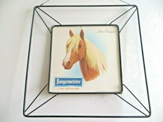 rare BURGERMEISTER A TRULY FINE PALE BEER WITH PALOMINO CHAMPION HORSE BEER SIGN