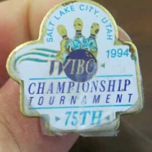 SALT LAKE CITY UTAH W,I.B.C.CHAMPIONSHIP BOWLING TOURNAMENT 75TH ANNIVERSARY PIN
