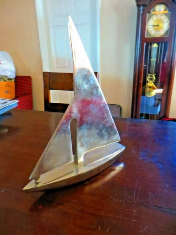 solid sailboat vessal nautical marinetime statue boat figural display self stand
