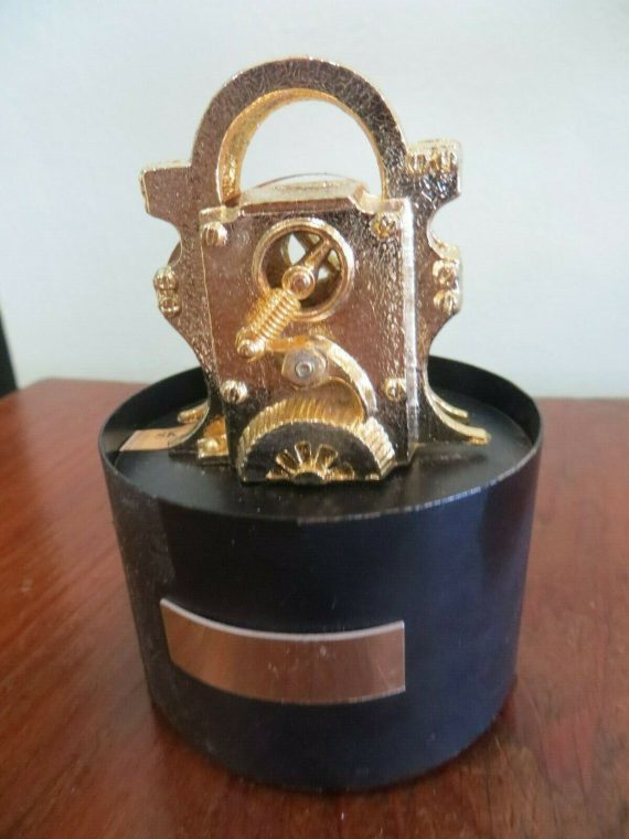 STOCK TICKER WITH THE PAPER IN IT DESK PAPERWEIGHT COLLECTIBLE VINTAGE DISPLAY