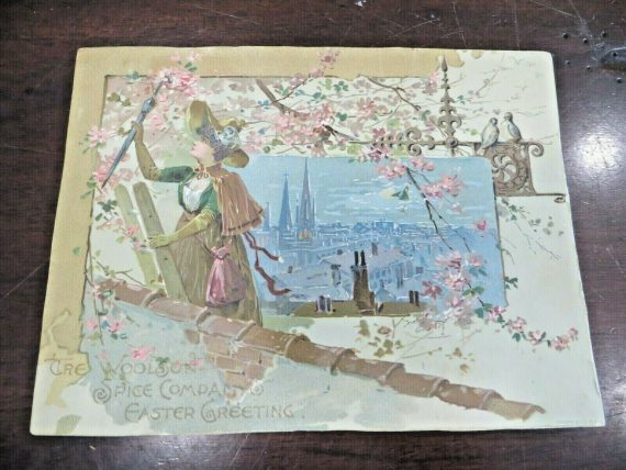 The Woolson Spice Co.Easter Greeting,Toledo Ohio  Picture Victorian Trade Card