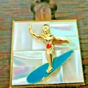VTG MOTHER OF PEARL BACK GROUND SURFER MINI PERFUME BOTTLE COLLECTIBLE EMPTY