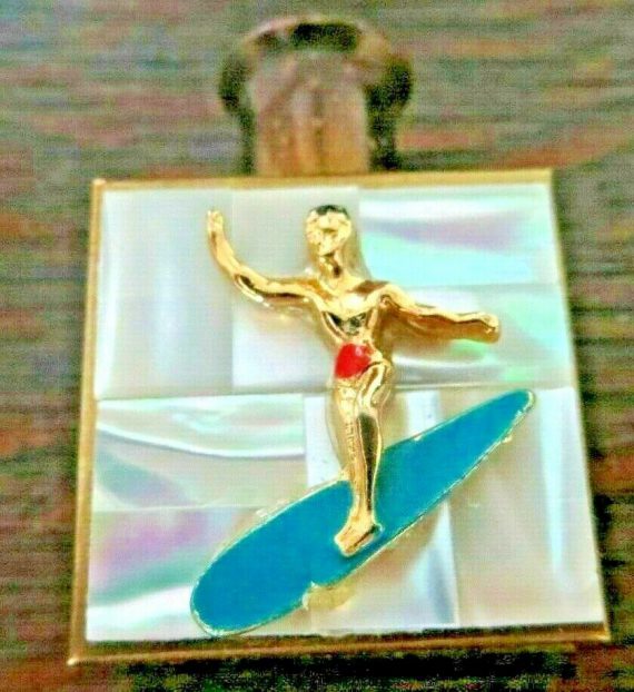 VTG MOTHER OF PEARL BACK GROUND SURFER MINI PERFUME BOTTLE COLLECTIBLE EMPTY