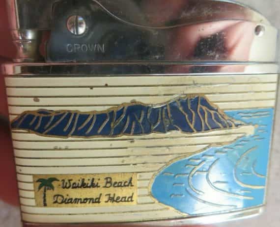 WAIKIKI BEACH DIAMOND HEAD ALOHA HAWAII ADVERTISING FLAT JAPAN CROWN LIGHTER