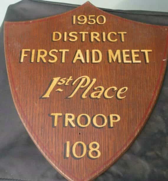 WOOD CREST1950 DISTRICT FIRST AID MEET 1ST PLACE TROOP 108 BSA AWARD PLAQUE SIGN