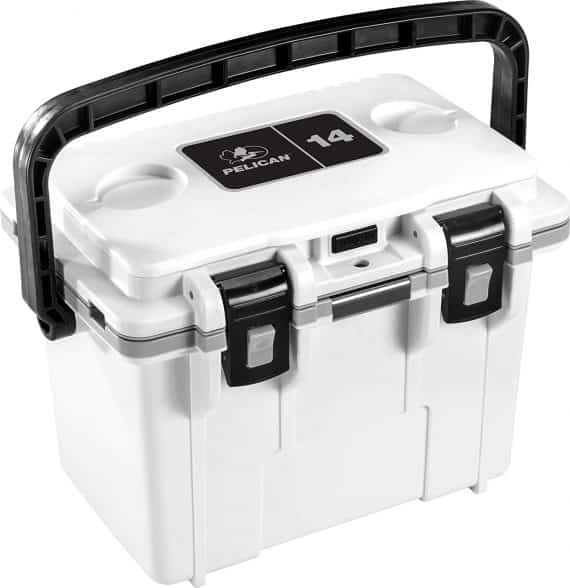 Pelican 14 Quart Personal Cooler (White/Grey) | Holds 6 Cans with Ice