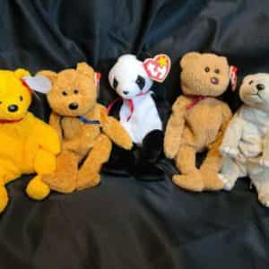 TY Beanie Baby Bear Lot Fuzz Curly Almond Fortune and Poopsie