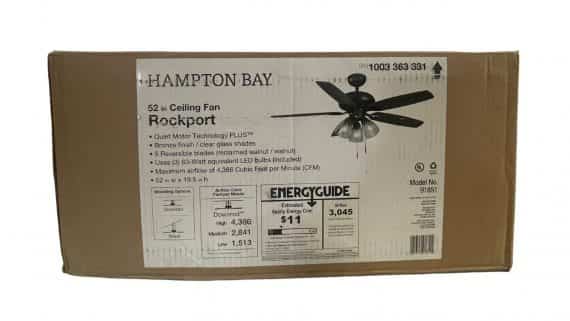 Hampton Bay Rockport 1003363331 52 in. Indoor LED Bronze Ceiling Fan with Light Kit, Downrod, and 5 Reversible Blades