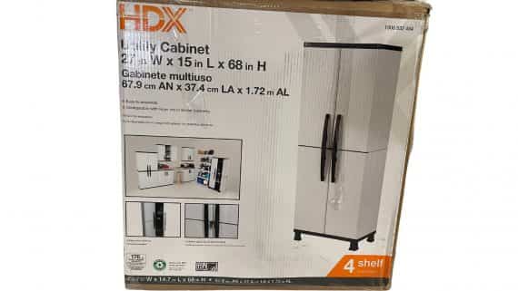 HDX 1000532494 Plastic Freestanding Garage Cabinet in Gray (27 in. W x 68 in. H x 15 in. D)