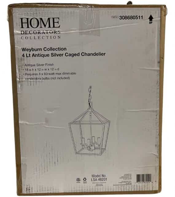 Home Decorators Weyburn Collection 308680511 4-Light Antique Silver Leaf Caged Chandelier