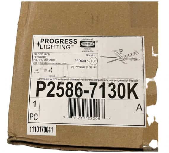 Progress Lighting Glandon P2586-7130K 60 in. LED Indoor Gilded Iron Ceiling Fan with Light Kit and Remote