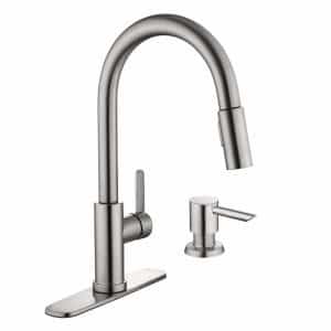 Glacier Bay Paulina 1004 558 650 Single-Handle Pull-Down Sprayer Kitchen Faucet with TurboSpray, FastMount and Soap Dispenser in Stainless Steel
