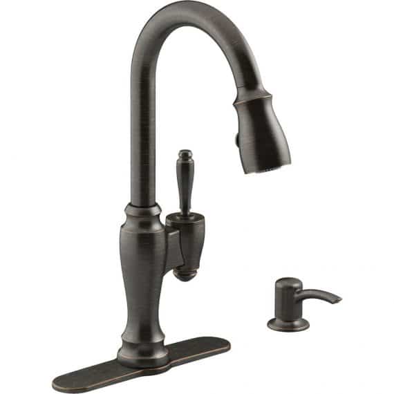 Kohler Arsdale R22970-SD-2Bz Single-Handle Pull-Down Sprayer Kitchen Faucet with Soap/Lotion Dispenser in Oil-Rubbed Bronze