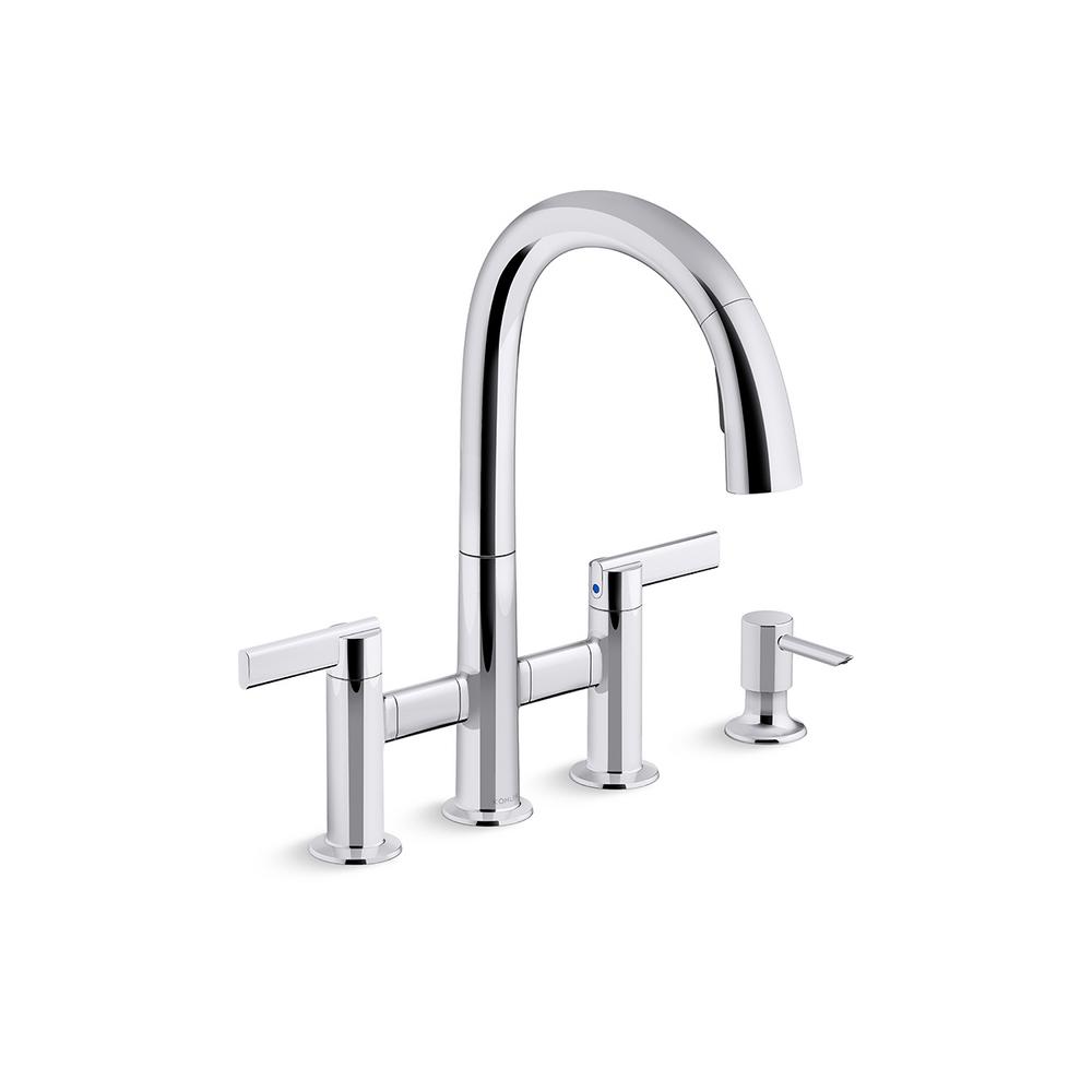 Kohler Otira KR29465SDCP 2Handle Bridge Pull Down Kitchen Faucet