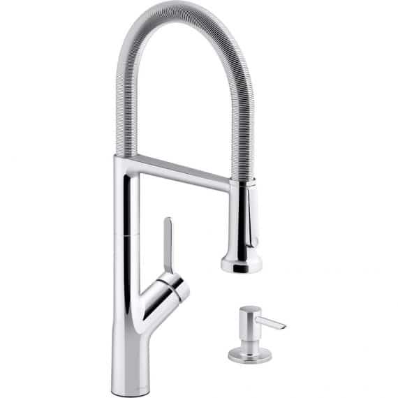 Kohler Setra R29343-SD-CP Single-Handle Semi-Professional Kitchen Sink Faucet with Soap Dispenser in Polished Chrome