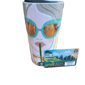 Starbucks Los Angeles Ceramic LA Girl Sunglasses Coffee Tumbler No Value Gift Card