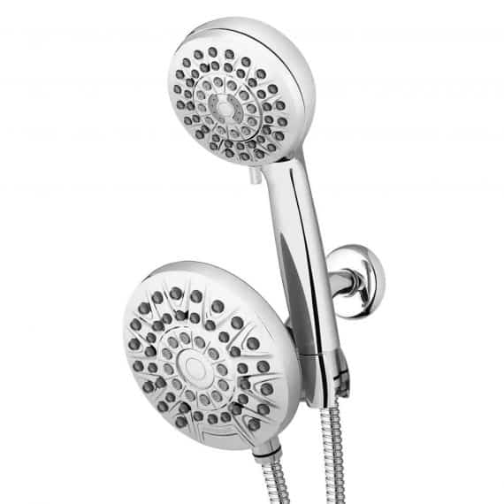 Waterpik XPA-133E/763ME 8-Spray Patterns with 1.8 GPM 6.25 in. Wall Mount Dual Shower Head and Handheld Shower Head in Chrome