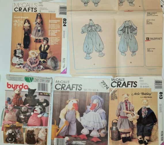 5 ANIMAL Sewing Patterns Mccall’s and Burda Pigs Geese Rabbits Cows Etc most cut