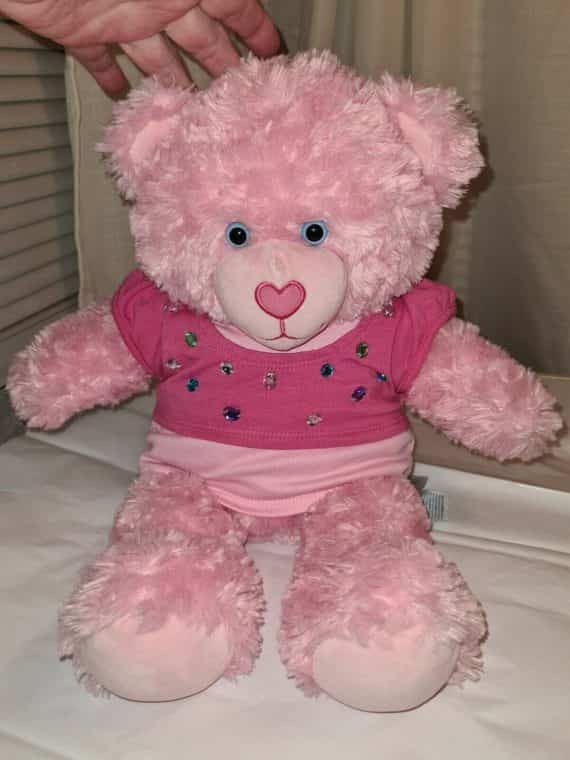 2015 Build a Bear Pink Happy Hugs Swirl Fur Baby Plush w/Pink Sparkle Shirt