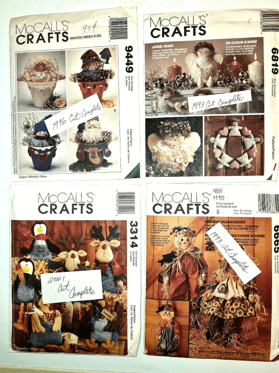 4 Mccall’s Craft Holiday Patterns Angels Scarecrows Santa Reindeer 1990s 2001